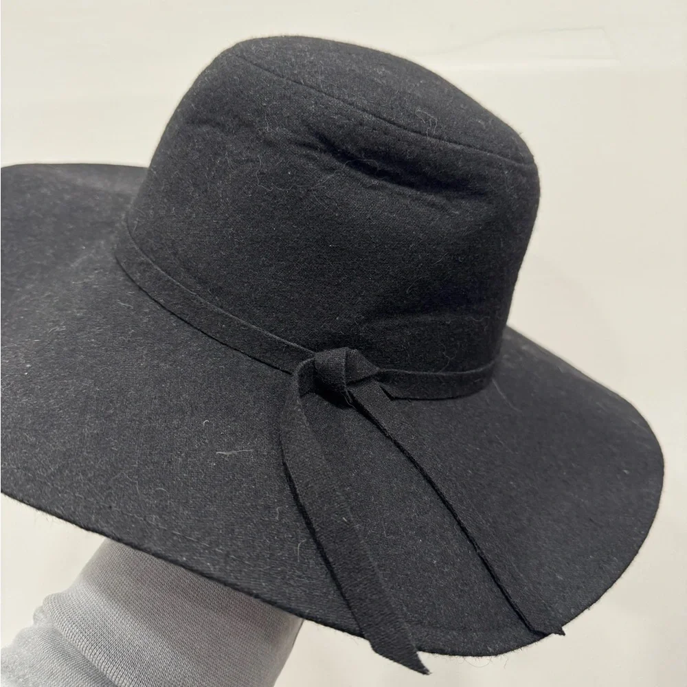 Leith Nordstrom Wool Blend Wide Brim Hat Knot Detail Black